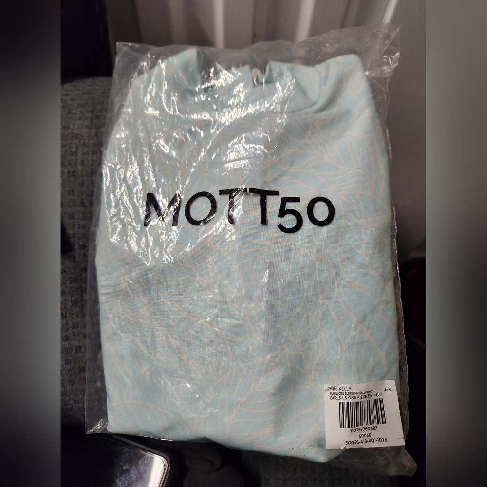 Mott50 Mini Kelly Turquoise Blooming Trellis Print Girls One Piece Swimsuit 4/5
